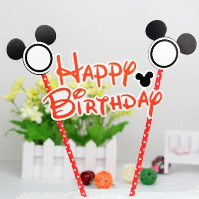 Лидер продаж, день рождения, номер 0-9, свечи, мультяшный Микки, Минни Маус, свеча, торт, украшения для кексов вечерние украшения, товары для творчества, подарки - Цвет: Mickey Flag