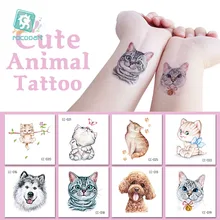 Rocooart Cat Dog tymczasowa naklejka tatuaż zwierzęta akwarelowe tatuaże dla kobiet tatuaże do ciała dziecko dziewczyny ręcznie sztuczny tatuaż śliczne Tatto tanie tanio 6X6 CM CC series Zmywalny tatuaż Non-Toxic 25 Type