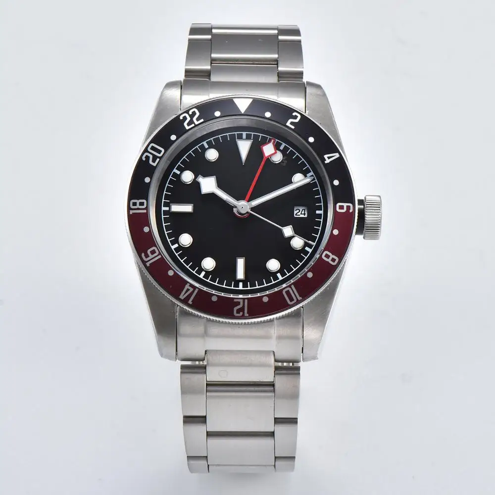Автоматические часы GMT 41 мм минеральное стекло Корпус из нержавеющей стали алюминиевый вращающийся ободок черный циферблат F2