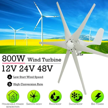 

800W 12V 24 V 48 Volt 6 Nylon Fiber Blade Horizontal Home Wind Turbines Generator Power Windmill Energy Turbines Charge