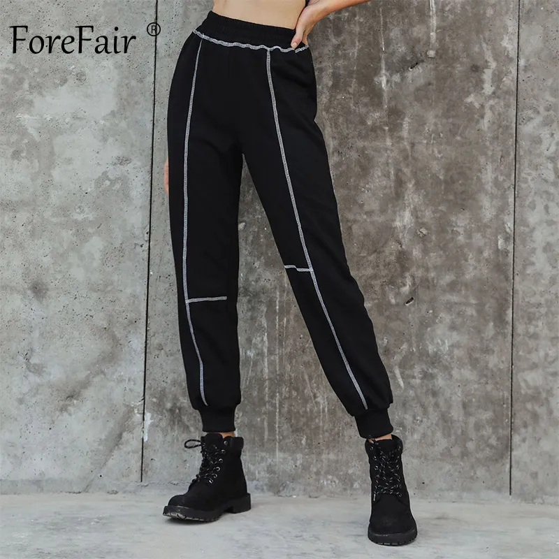 Forefair однотонные повседневные брюки для женщин спортивная одежда в Полоску Пэчворк черный серый тонкий высокая талия шаровары