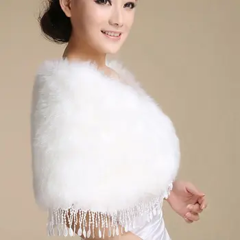 

Bridal Winter Thicken Plush Shawl Wraps Tassels Hem Cloak Cape Womens Wedding Evening Party Shrug with Rhinestone Flower Clasp