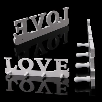 

Wooden LOVE Hanger Hook 4 Hooks Key Holder Rack Clothes Bag Organizer Wall Decor D5BD