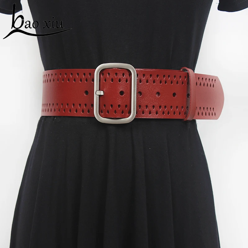 

Fashion New Genuine Leather Long Waist Dress Belt Cow Leather Waistband for Women Girdle Decoration Metal Buckle Wide Belt