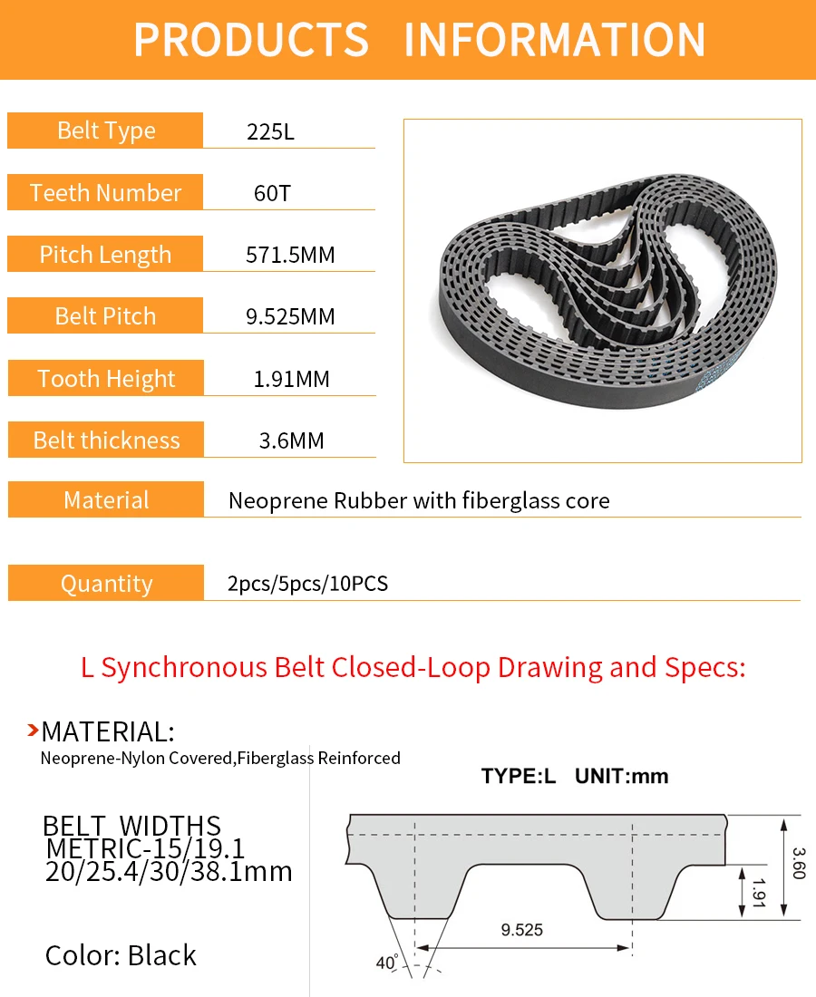Chloroprene Jason Industrial 450-5M-40 HTB High Torque Synchronous Belt 5 mm Tooth Pitch 450 mm Length 1.417 Top Width 40 mm Wide Chloroprene Jason Industrial 450-5M-40 HTB High Torque Synchronous Belt 5 mm Tooth Pitch 450 mm Length 1.417 Top Width 40 mm Wide