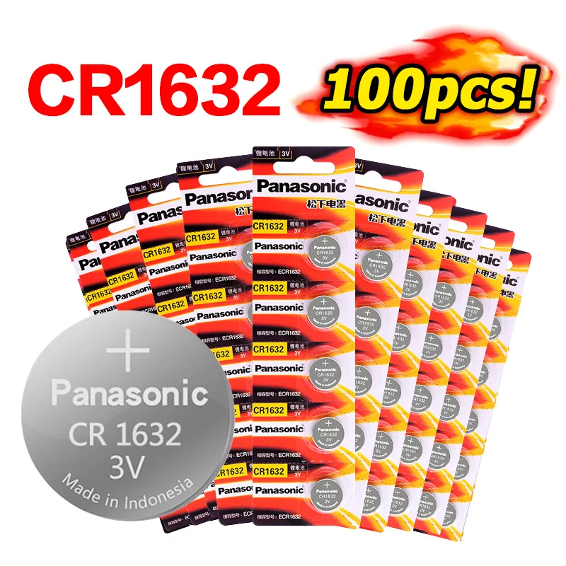 Литиевая батарея PANASONIC 3V CR1632 DL1632 ECR1632 LM1632 KL1632 Кнопочная монетка 100 шт. для основной