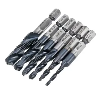 

6Pcs 1/4 Hex Shank Titanium Plated Screw Thread Drill Bitss Compound Tap M3-M10