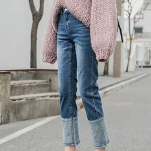 Джинсы больших размеров женские повседневные винтажные джинсы с прямой с высокой талией женские джинсы больших размеров s осенние корейские женские джинсовые брюки