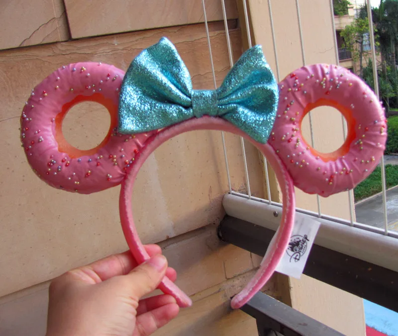 

Foodie Minnie Mouse Glitter Bow Sprinkle Donut Ears Headband NEW