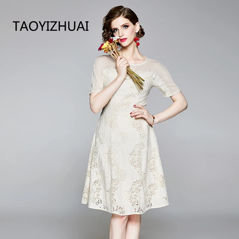 Женское кружевное платье миди TAOYIZHUAI весеннее повседневное облегающее с круглым