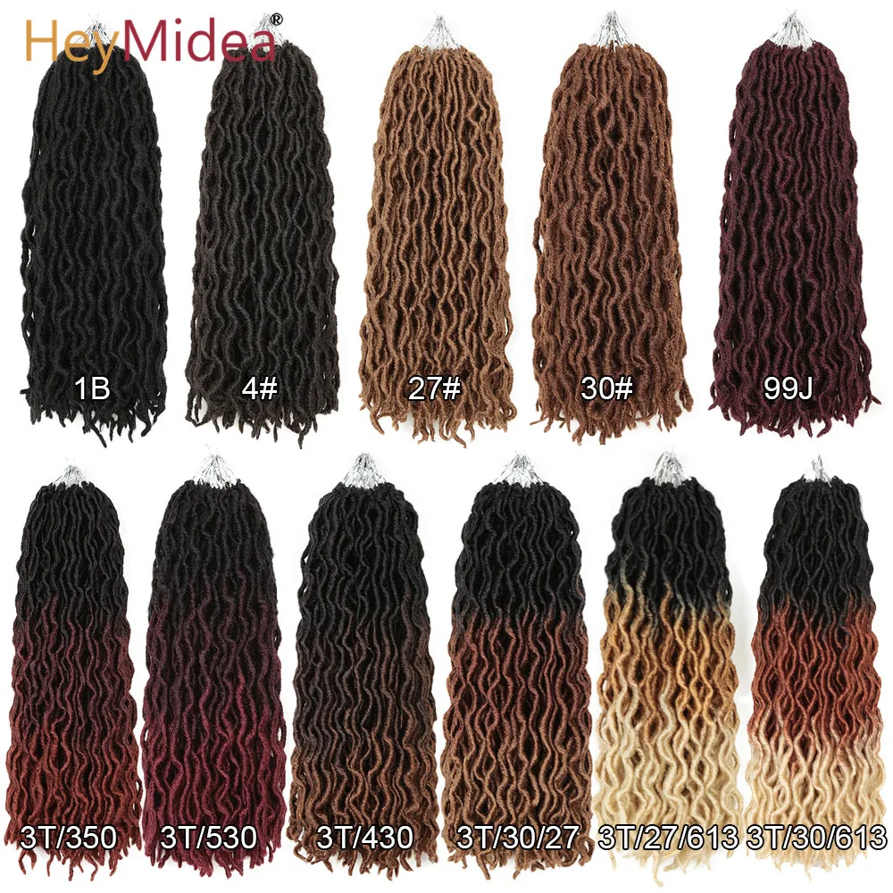 Wavy Gypsy Locs Ombre Crochet Hair 12-18" Goddess Locs Faux African Synthetic Braiding Hair Extensions for Women HeyMide