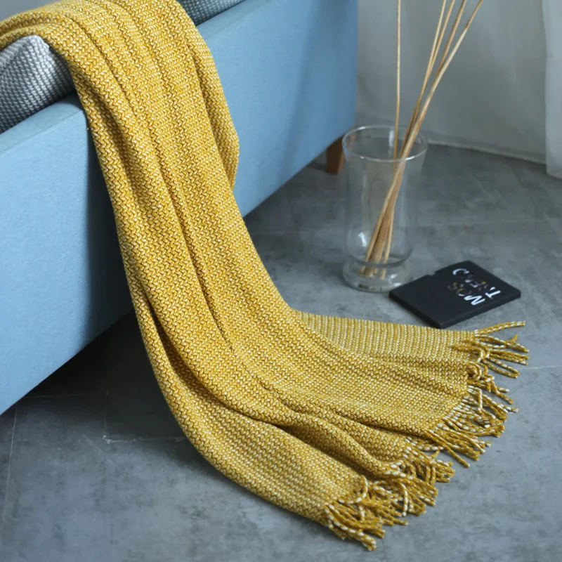 Details about   Waffle Knitted Wool Beds Tassel Knit Blankets Sofa Christmas Decoration Home 