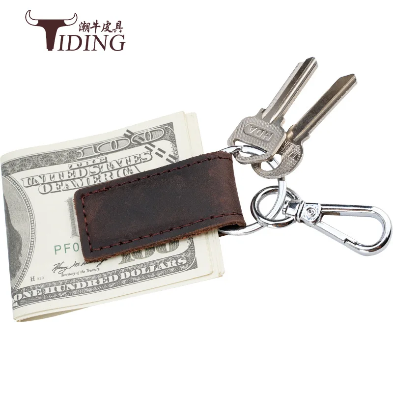 

Tiding New Style Magnetic Snap US Dollar Wallet Keychain Genuine Leather Handmade Vintage Cowhide Horse Leather Gift