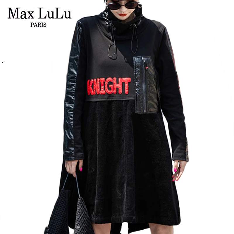 Max LuLu модные корейские зимние женские теплые уличные Женские трикотажные мини платья с принтом повседневные Лоскутные плотные платья