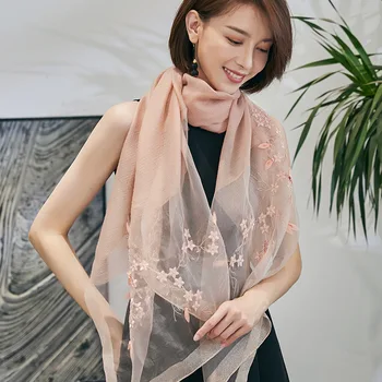

Scarf 2020 new autumn and winter silk wool warm embroidered scarf dual-use shawl
