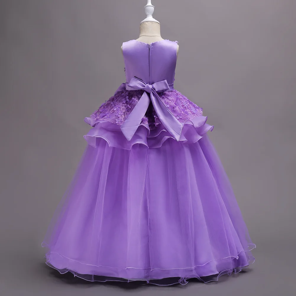 Skyyue/платье с цветочным узором для девочек на свадьбу, Цветочная аппликация с кристаллами из тюли для причастия, платье с круглым вырезом без рукавов, Детские праздничные платья 722