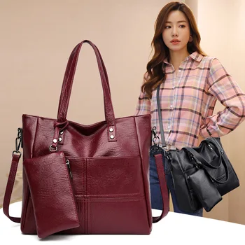 

Soft Leather Composite Bag Lady Big Capacity Shoulder Crossbody Bags For Women Genuine Leather Handbags Bolsas Feminina