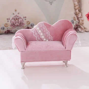 

Cute Sofa Design Jewelry Storage Box Display Case w/ Mirror Organizer Holder