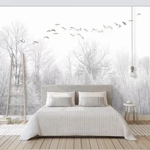 Пользовательские обои настенные фото обои минималистичный птица сосновый лес облако стиль ТВ задний план стены