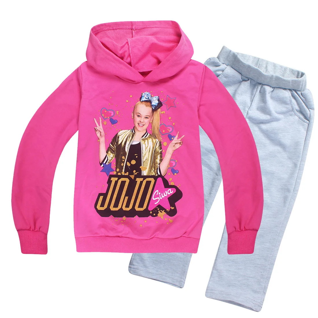 JOJO siwa/весенне-Осенняя детская хлопковая футболка с длинными рукавами и рисунком для девочек толстовка с капюшоном+ штаны, детский спортивный костюм, одежда