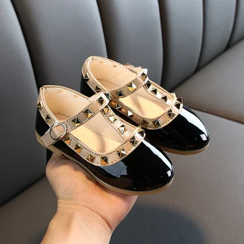 

New Fashion Children Lady Girls Princess Shoes PU Leather toddler baby Low-heel Kids mary jean Shoes Rivets Sneakers