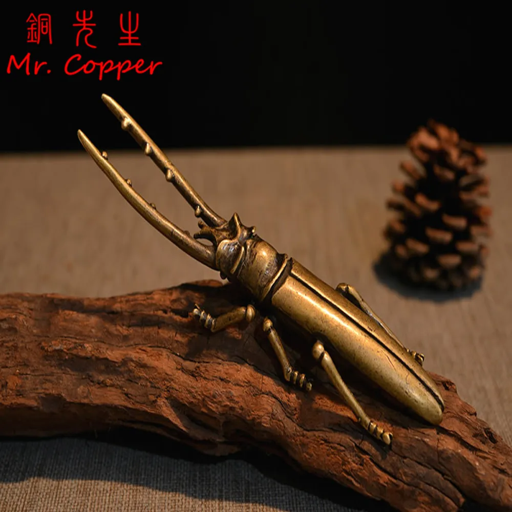 

Pure Copper Beetle Craft Ornaments Retro brass Insect Sculpture Tea Set Accessories Home Tea Pet Desk Decoration Teapot Lid Fork