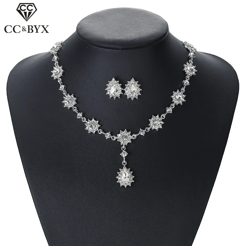 

CC Earring and Necklac Luxury Water Drop Cubic Zircon Wedding Accessories For Bride Women Party Elegant Gifts Long Design D071