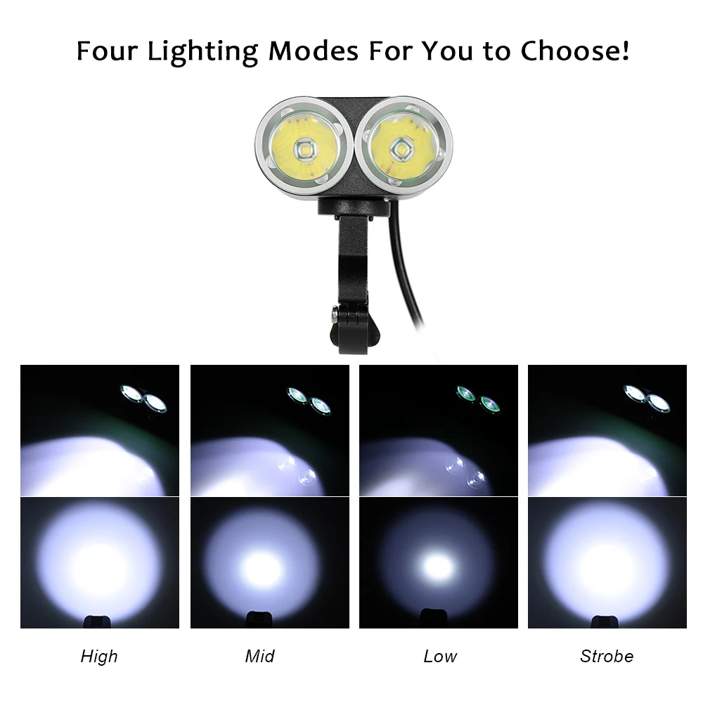 Front Handlebar USB Bike Light 2400 Lumens Powerful Bright LED Cycling Safety Flashlight Double Lights Bicycle Light Waterproof