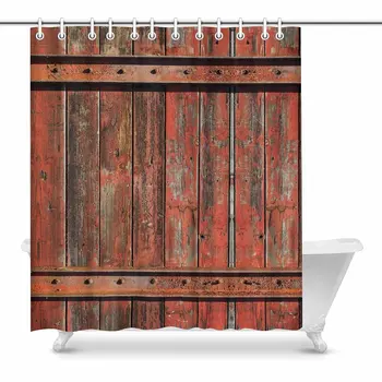 

Red Rustic Old Barn Wood Home Decor Waterproof Polyester Fabric Shower Curtain Bathroom Sets with Hooks, 72(Wide) x 84(Height)