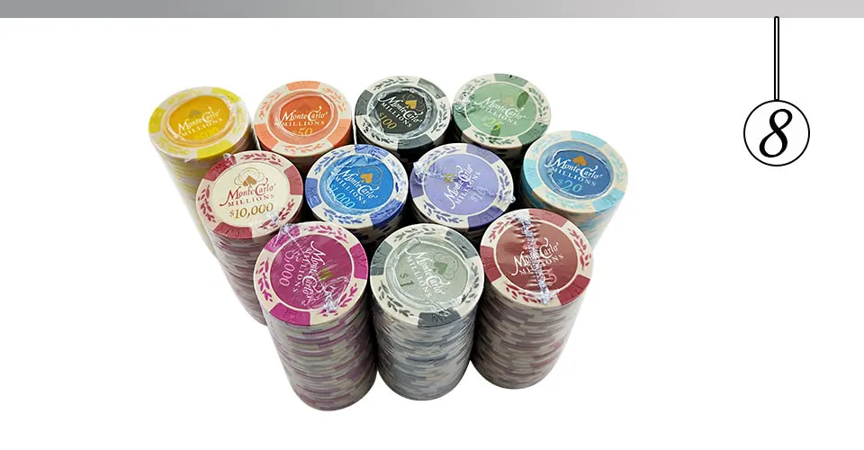 Yernea 25PCSSet Clay Poker Chips Set Embedded iron Coins Baccarat Texas Hold'em Poker Playing Chips 11 Colors Face Value (8)