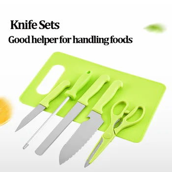

Kitchen Knives Set 6Pcs Chef Knife Scissors Bread Vegetable Cutter Cleaver Meat Knife Sharpener Tools Set Of Kitchen Appliances