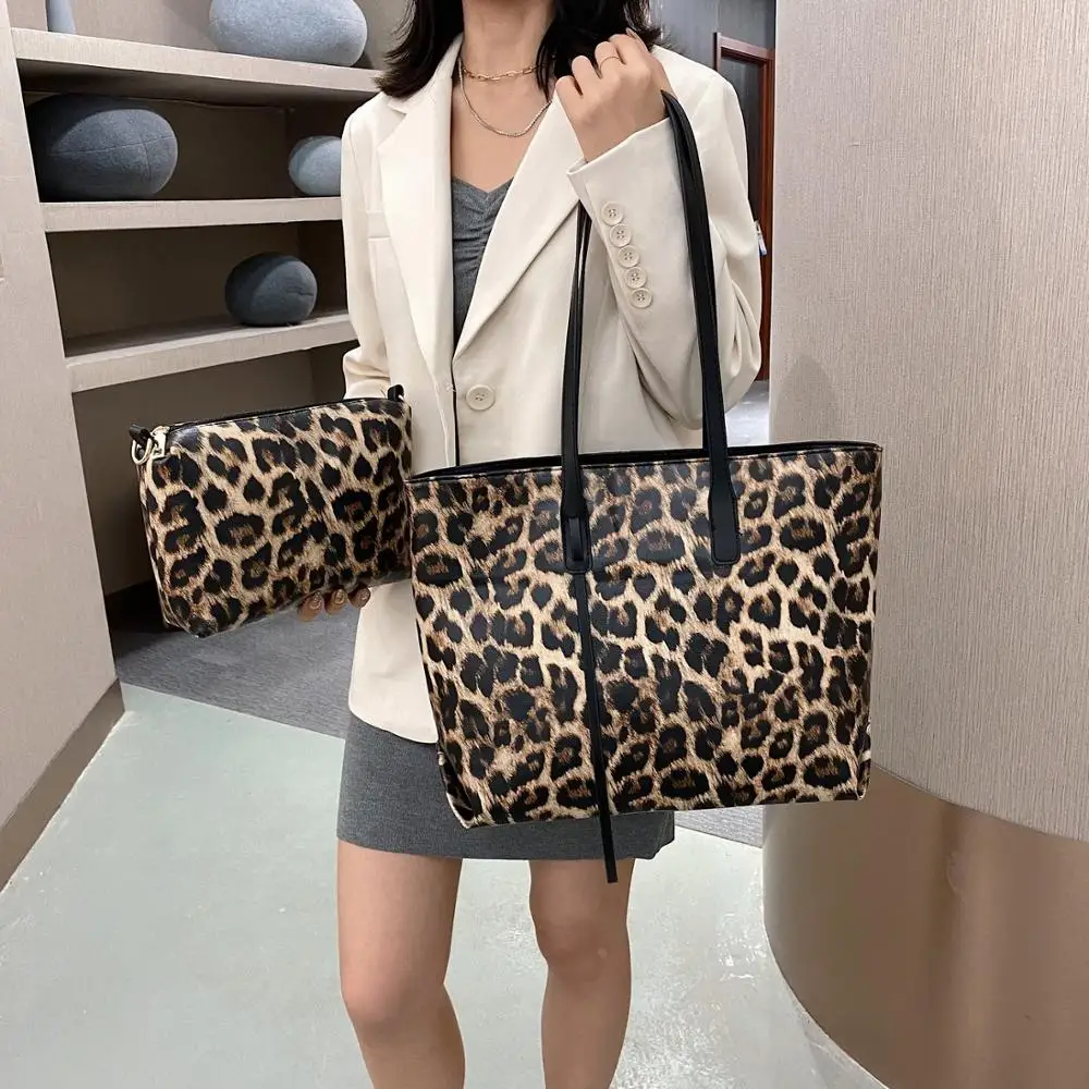 

Fashion Women's Leopard Handbags and Purses Large Capacity PU Leather Shoulder Bags Ladies Travel Shopping Tote Bag 2pcs/set2020