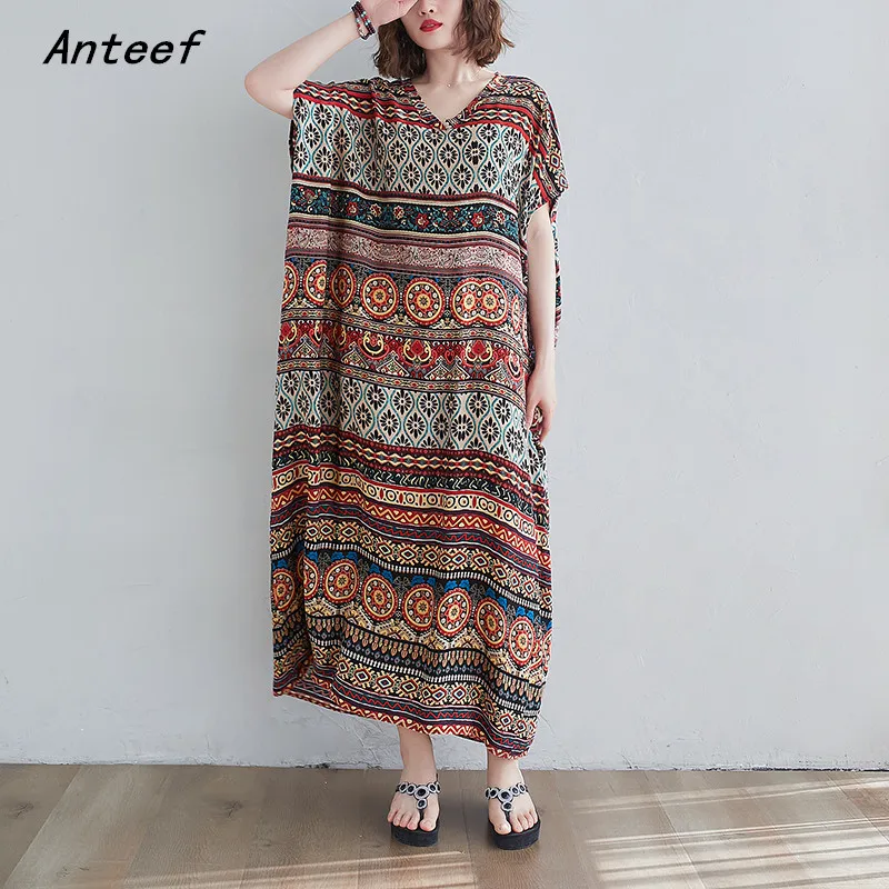 Женское винтажное платье с коротким рукавом размера плюс повседневное Длинное