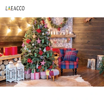 

Laeacco Christmas Tree Sofa Gifts Light Crown Fireplace Wood Carpet Photography Backdrops Photo Backgrounds Photophone Photozone