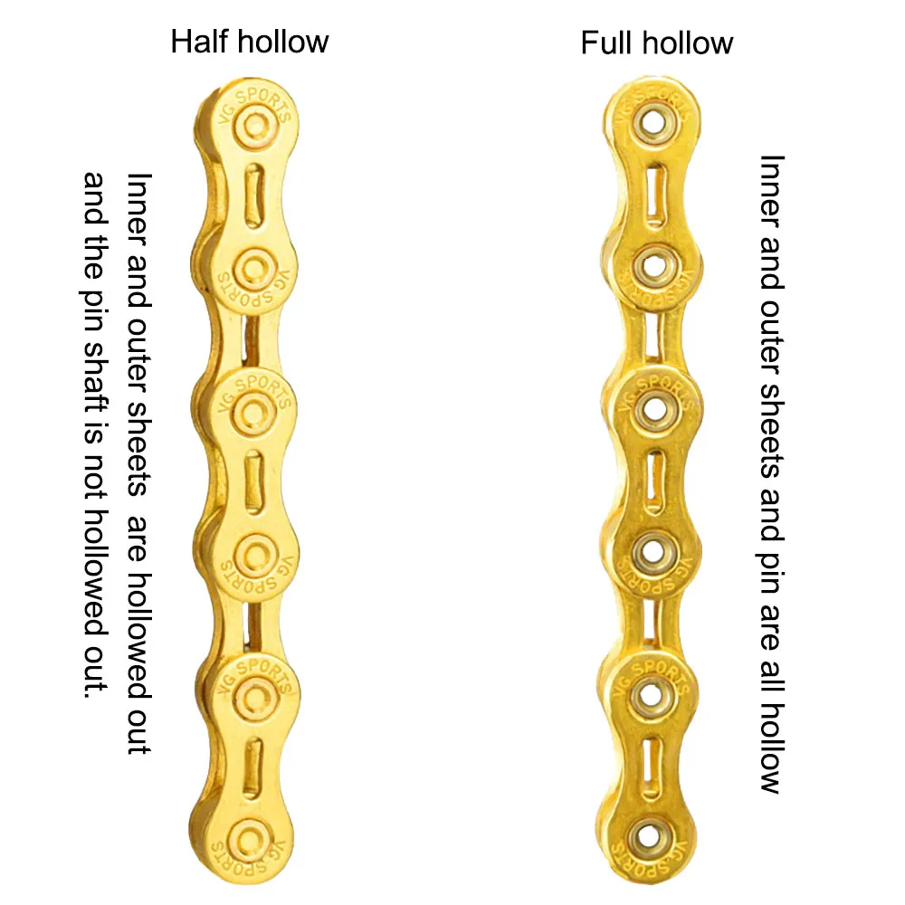 VG велосипедная цепь 8 9 10 11 скоростной MTB дорожный велосипед 116L Сверхлегкий износостойкий полный полый Золотой Серебряный цветной велосипедные цепи