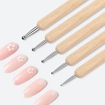 Penna per trapano a punta per unghie penna in legno per mescolare lo smalto per unghie disegna cinque petali fiore a pois penna a barra in acciaio a doppia testa