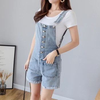 

2020 New Arrival Washed Denim Women's Jeans Jumpsuit Shorts Loose Casual Denim Overalls Female Solid Summer Rompers
