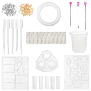 

128pcs Resin Casting Molds Jewelry Making Silicone Molds Metal Stirring Rods Droppers Measuring Cup Finger Cots Screw Eye Pins