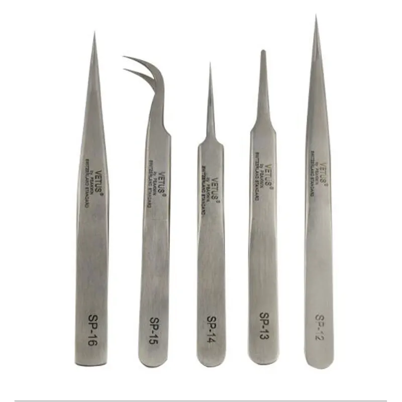 Stainless Steel High Precision Lashes Tweezers Anti-static Non-magnetic Eyelash Extension Tweezers Eye Lash Makeup Tools 6