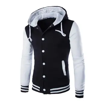 

Men Color Block SlimS Fit Button up Hooded Baseball Jacket Casual Coat Outwear Men's pattern matching hoodie Sizes M to 5XL