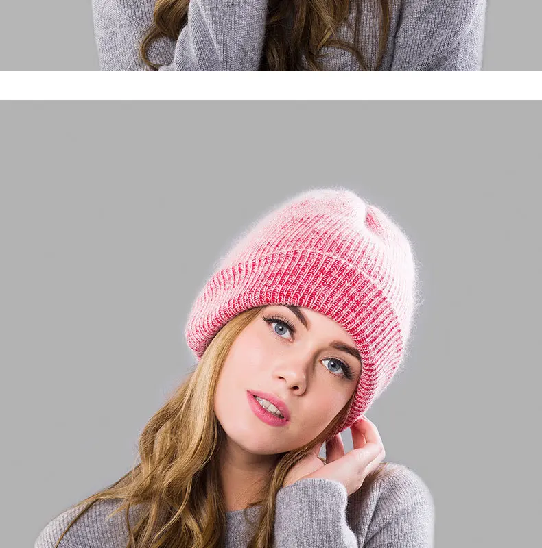 Gorros Mujer invierno, зимние шапки для женщин, модные повседневные теплые шапки, Ангорский кролик, вязаная шапка, женская маленькая шапка-ведро