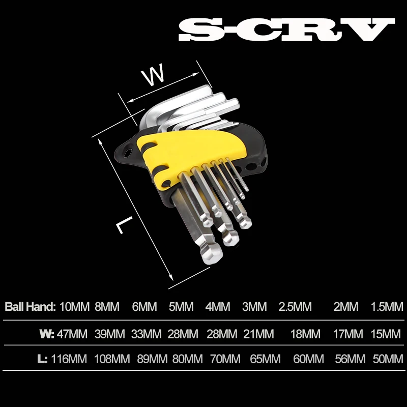 S-CRV Onnfang 1,5-10 мм шестигранный ключ, набор хромированных/матовых шаровых торцевых шестигранных ключей, набор двойных шестигранных ключей из сплава, ручные инструменты - Цвет: S-CRV