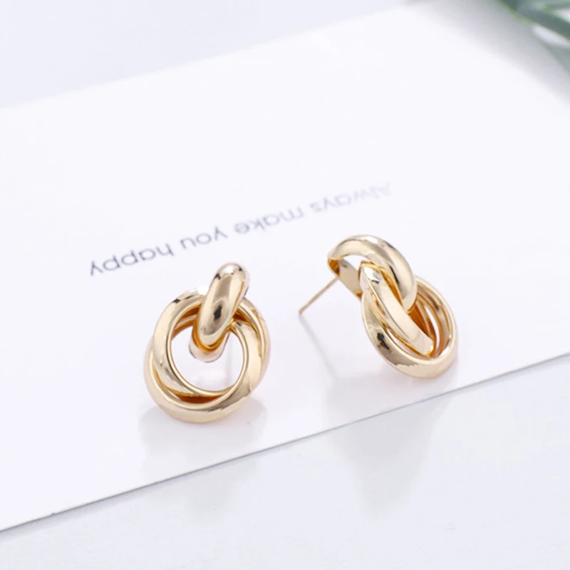 AENSOA, новинка, Модные Цветные Металлические Висячие серьги для женщин, трендовые простые милые необычные серьги с узлом, ювелирное изделие - Окраска металла: Gold