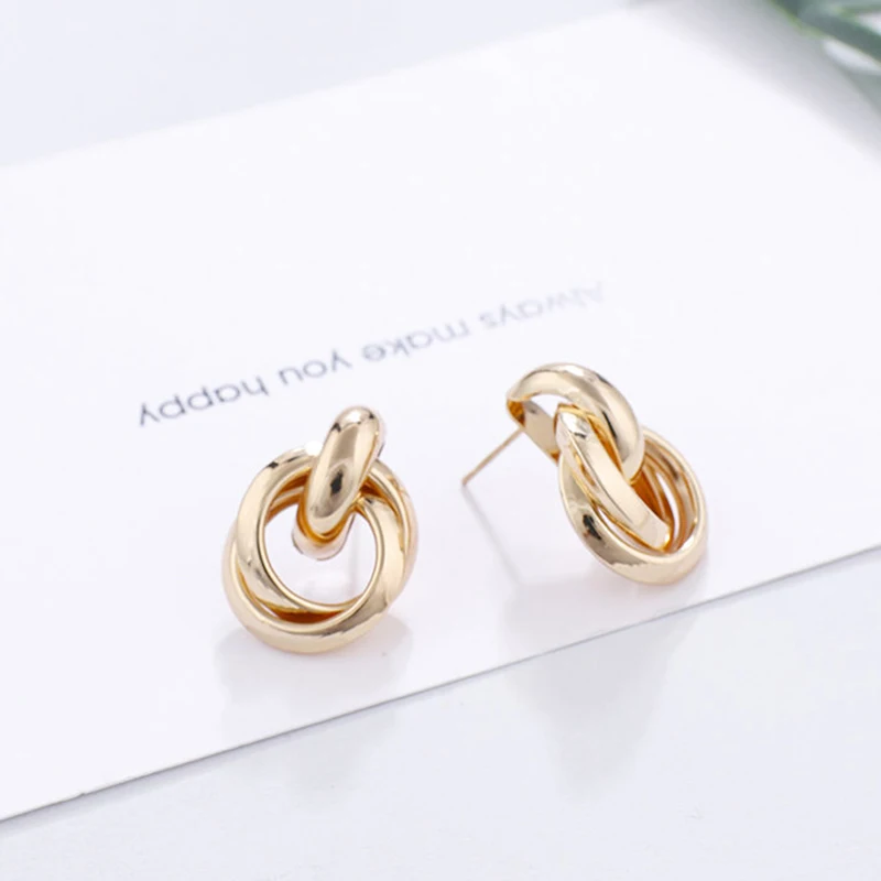 Gold AENSOA, новинка, Модные Цветные Металлические Висячие серьги для женщин, трендовые простые милые необычные серьги с узлом, ювелирное изделие - Окраска металла: Gold