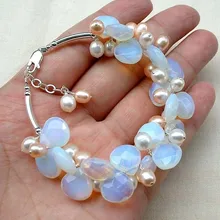 Потрясающий бело-Розовая Жемчужина и браслет из лунного камня ручной работы