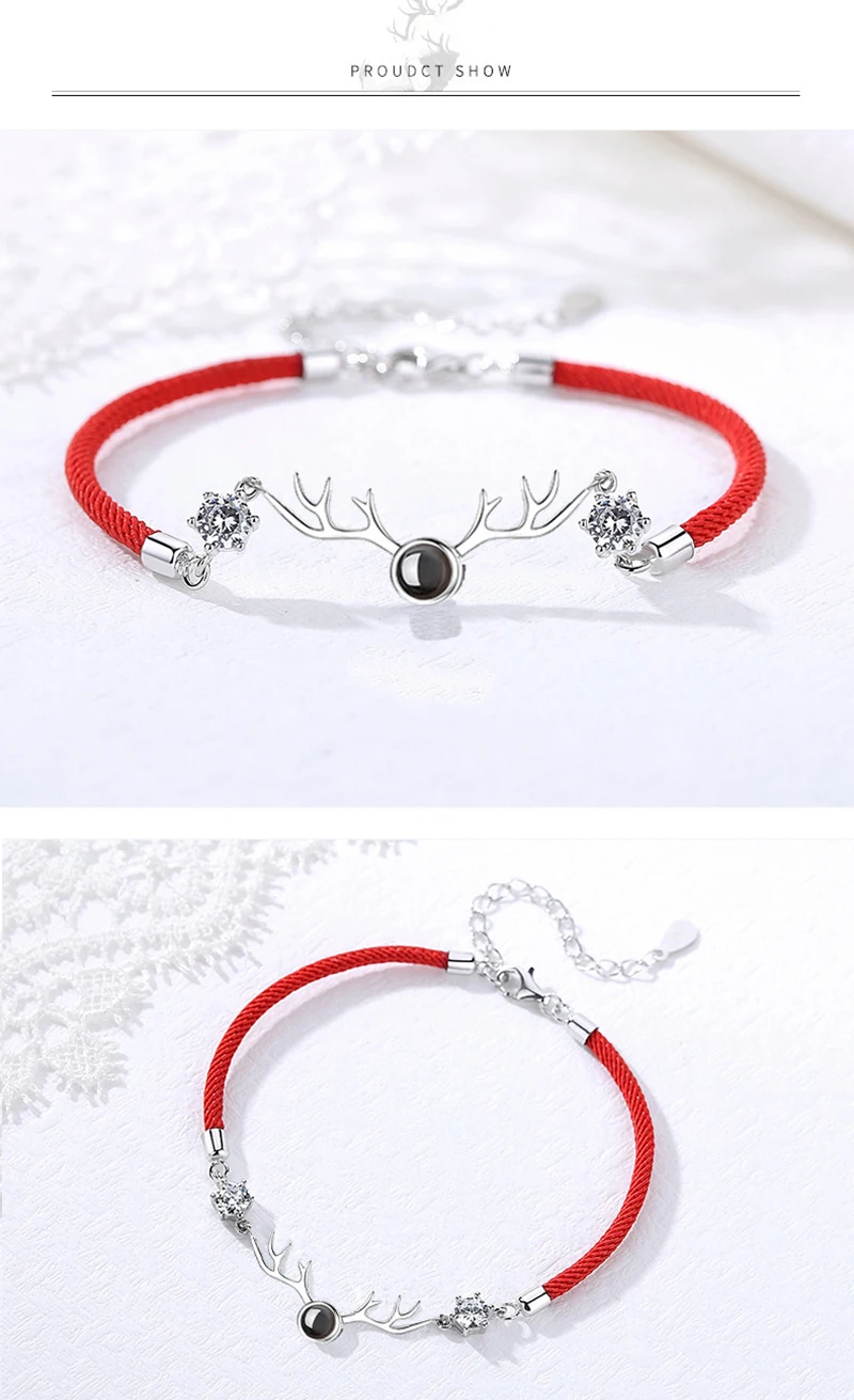 Qevila Fashion Bracelets Jewelry 100 Languages I love You Zircon Lucky Rope Couple Bracelets for Women Men Lover Bracelets Gift (8)