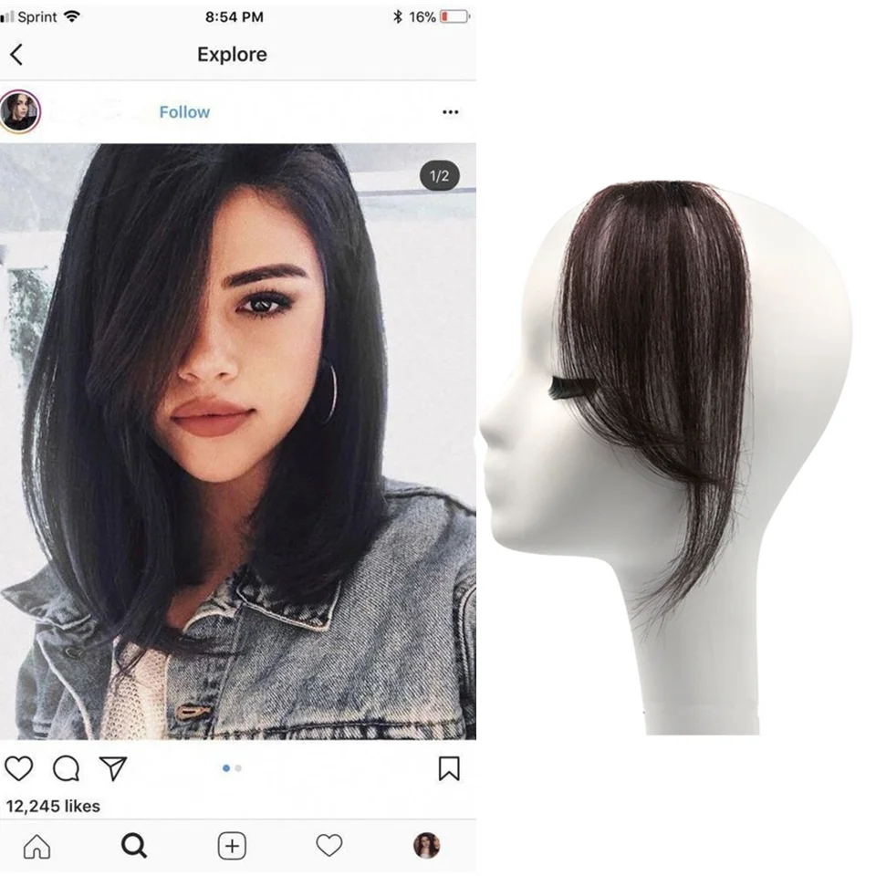 Extensiones de cabello humano brasileño para mujer, flequillo largo recto, Remy, flequillo lateral, flequillo Invisible Natural, pieza de cabello