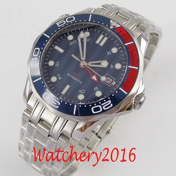 

41mm Sterile Blau Zifferblatt Saphir GMT Date Automatisch Herrenuhr men's watch