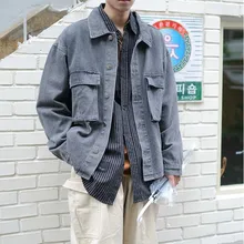 Retro Denim Jacket Men's Fashion Washed Loose Denim Jackets Mens Streetwear Wild Hip Hop Bomber Jacket Men Outwear M-2XL