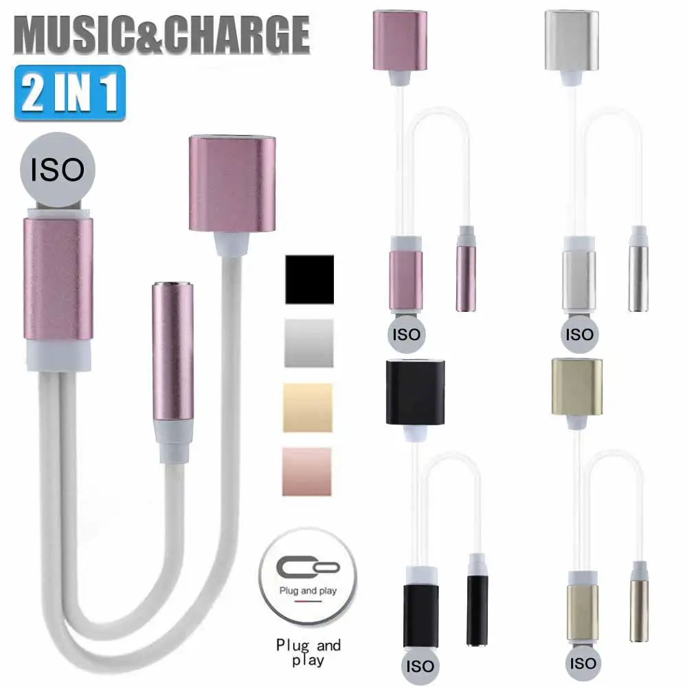 2 в 1 портативный IOS разъем для наушников 3 5 мм аудио зарядный кабель адаптер
